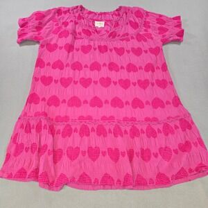 Umgee Babydoll Dress Womens Large Pink Heart Textured Tiered Cotton Valentines